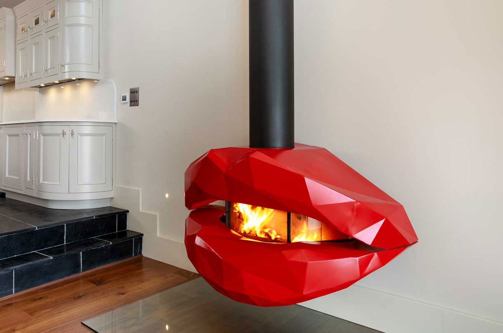 unique log-burning fireplace